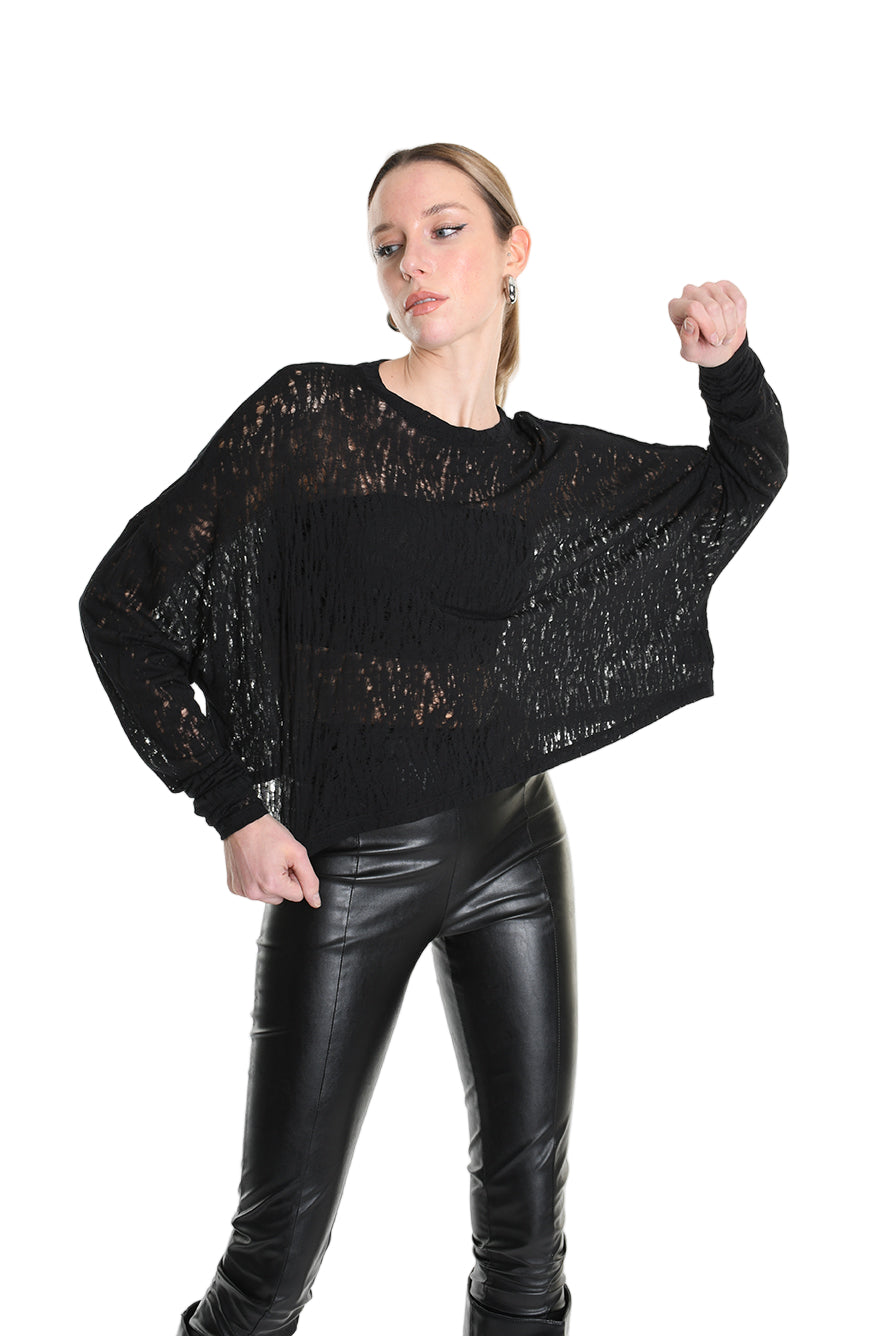 4M W5205 SWEATER Over Crop Viscose Wool Black LA HAINE INSIDE US