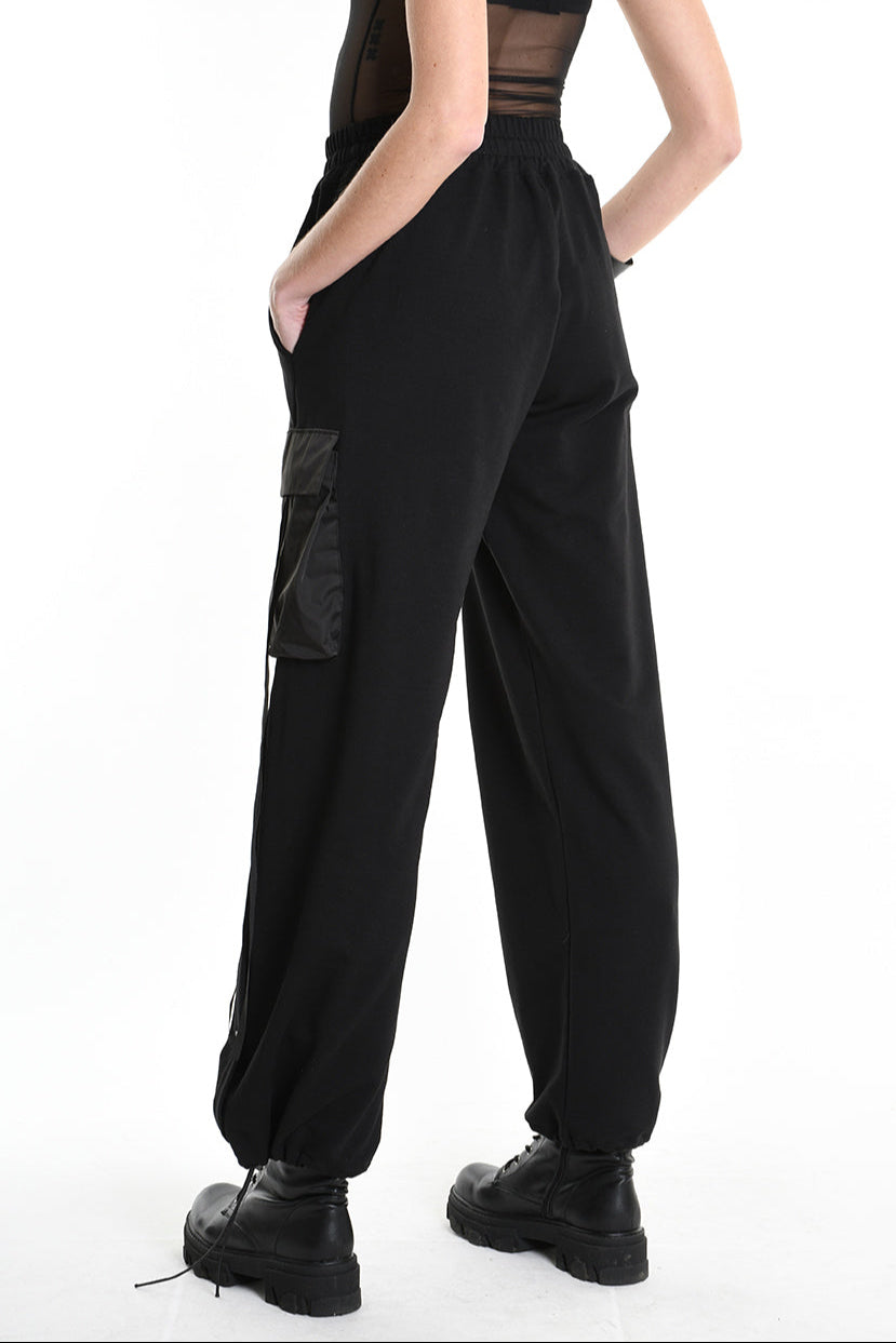 4M W5251 TROUSER Wide Fit Fleece Stretch & Nylon Black WOMAN LA HAINE INSIDE US