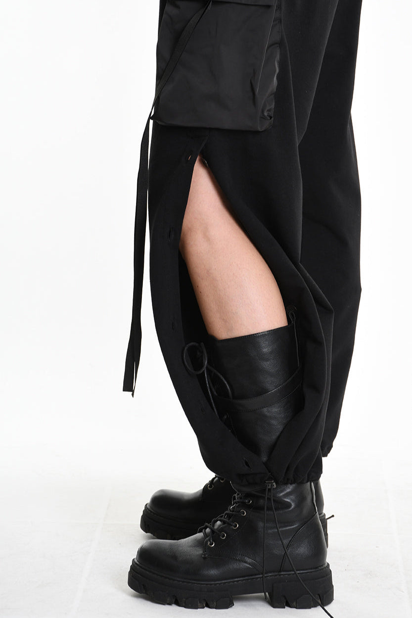 4M W5251 TROUSER Wide Fit Fleece Stretch & Nylon Black WOMAN LA HAINE INSIDE US