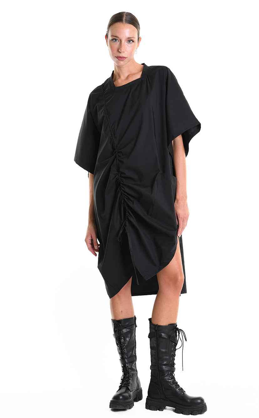 LA HAINE INSIDE US W5308 T-Shirt - Black Asymmetric Oversized Stretch Popeline Cotton Unisex Italian