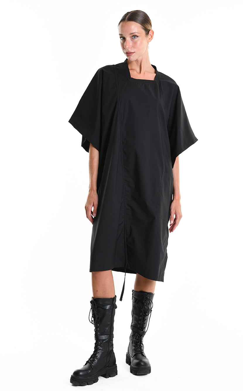 LA HAINE INSIDE US W5308 T-Shirt - Black Asymmetric Oversized Stretch Popeline Cotton Unisex Italian