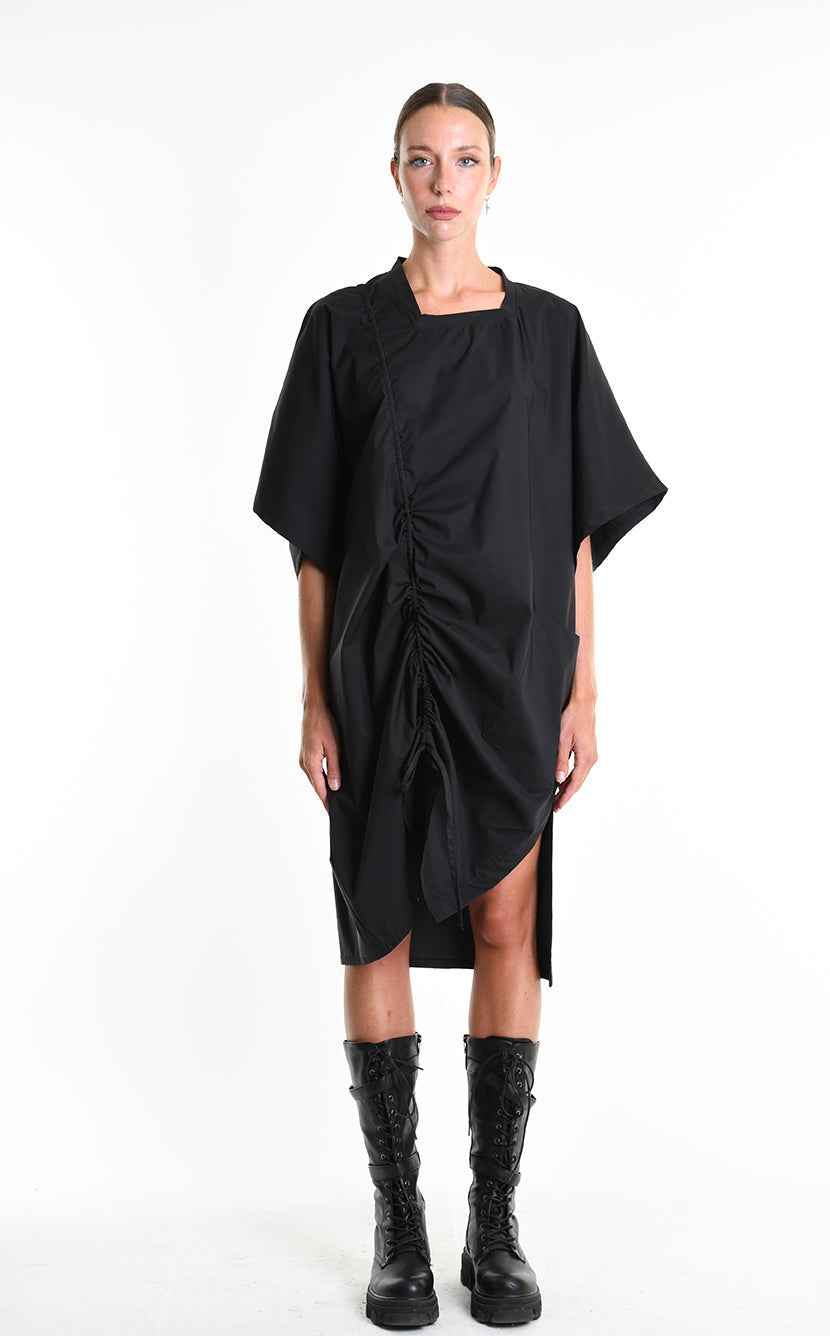 LA HAINE INSIDE US W5308 T-Shirt - Black Asymmetric Oversized Stretch Popeline Cotton Unisex Italian