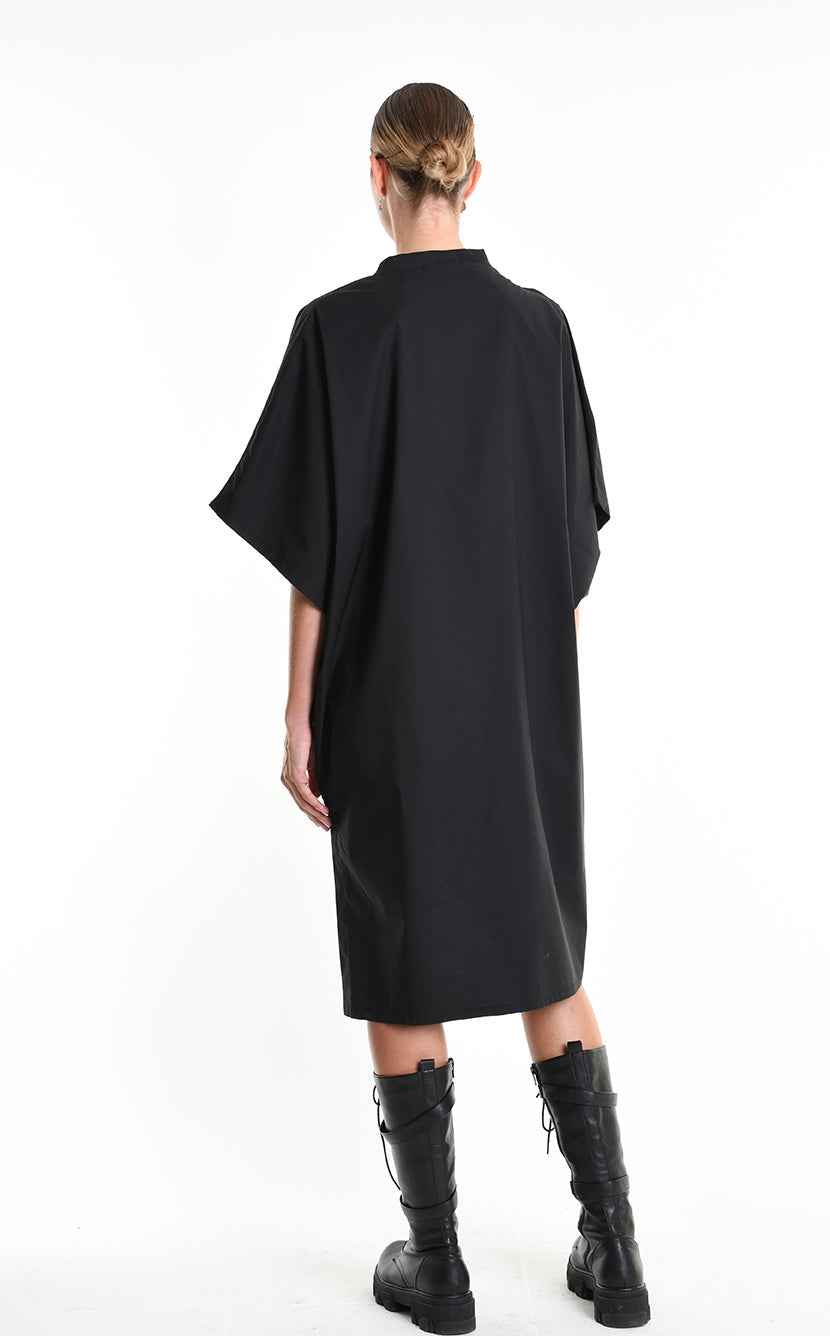 LA HAINE INSIDE US W5308 T-Shirt - Black Asymmetric Oversized Stretch Popeline Cotton Unisex Italian