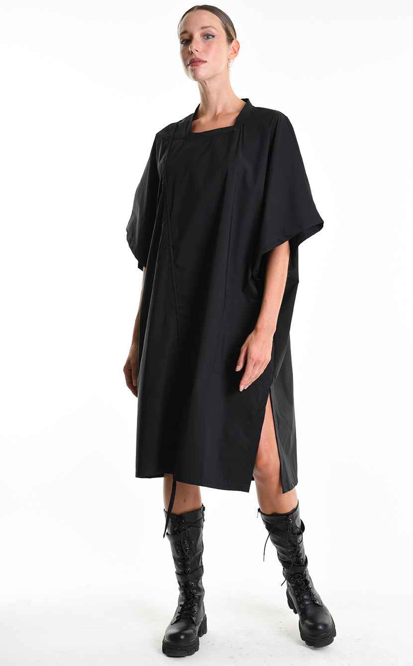 LA HAINE INSIDE US W5308 T-Shirt - Black Asymmetric Oversized Stretch Popeline Cotton Unisex Italian