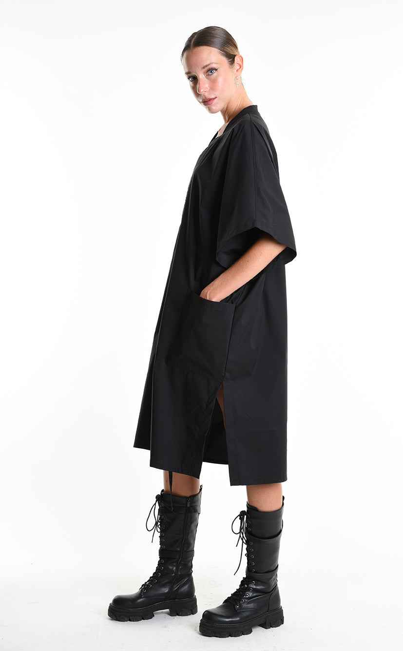 LA HAINE INSIDE US W5308 T-Shirt - Black Asymmetric Oversized Stretch Popeline Cotton Unisex Italian