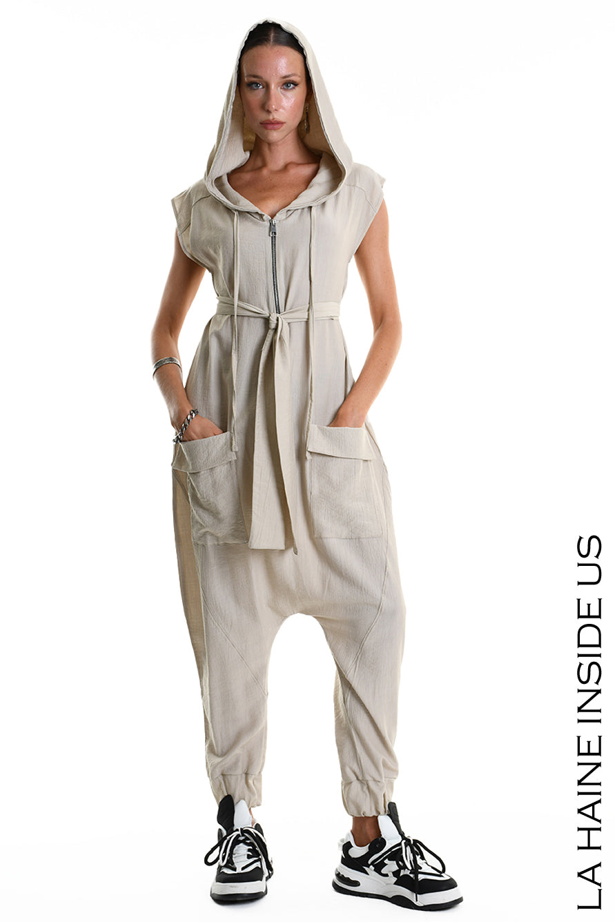4M W5348 JUMPSUIT Over Fluid Viscose Embossed Beige