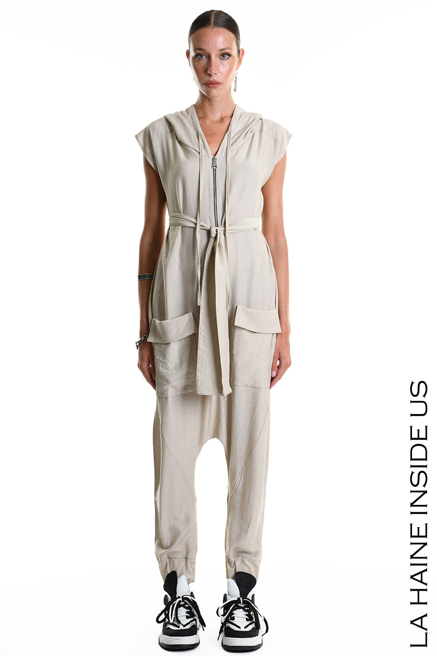 4M W5348 JUMPSUIT Over Fluid Viscose Embossed Beige
