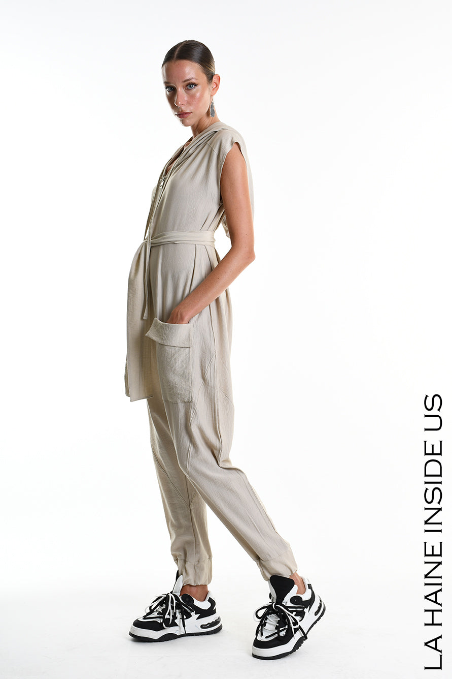 4M W5348 JUMPSUIT Over Fluid Viscose Embossed Beige