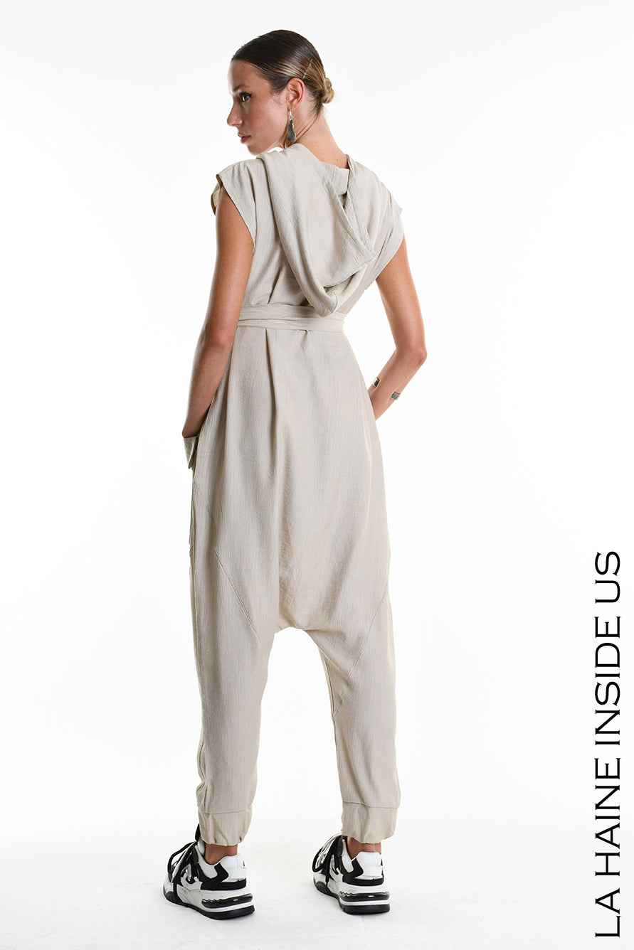 4M W5348 JUMPSUIT Over Fluid Viscose Embossed Beige