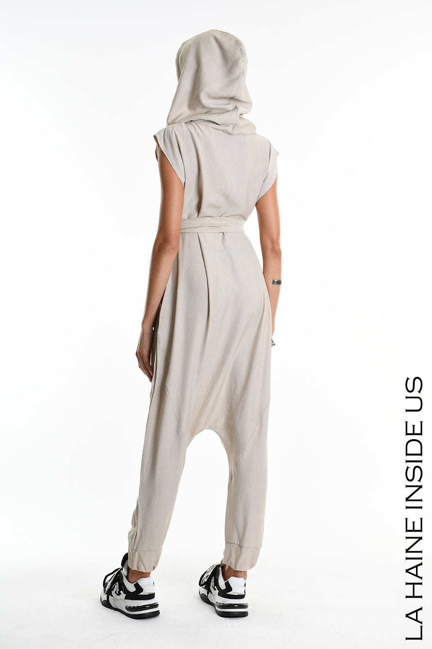 4M W5348 JUMPSUIT Over Fluid Viscose Embossed Beige