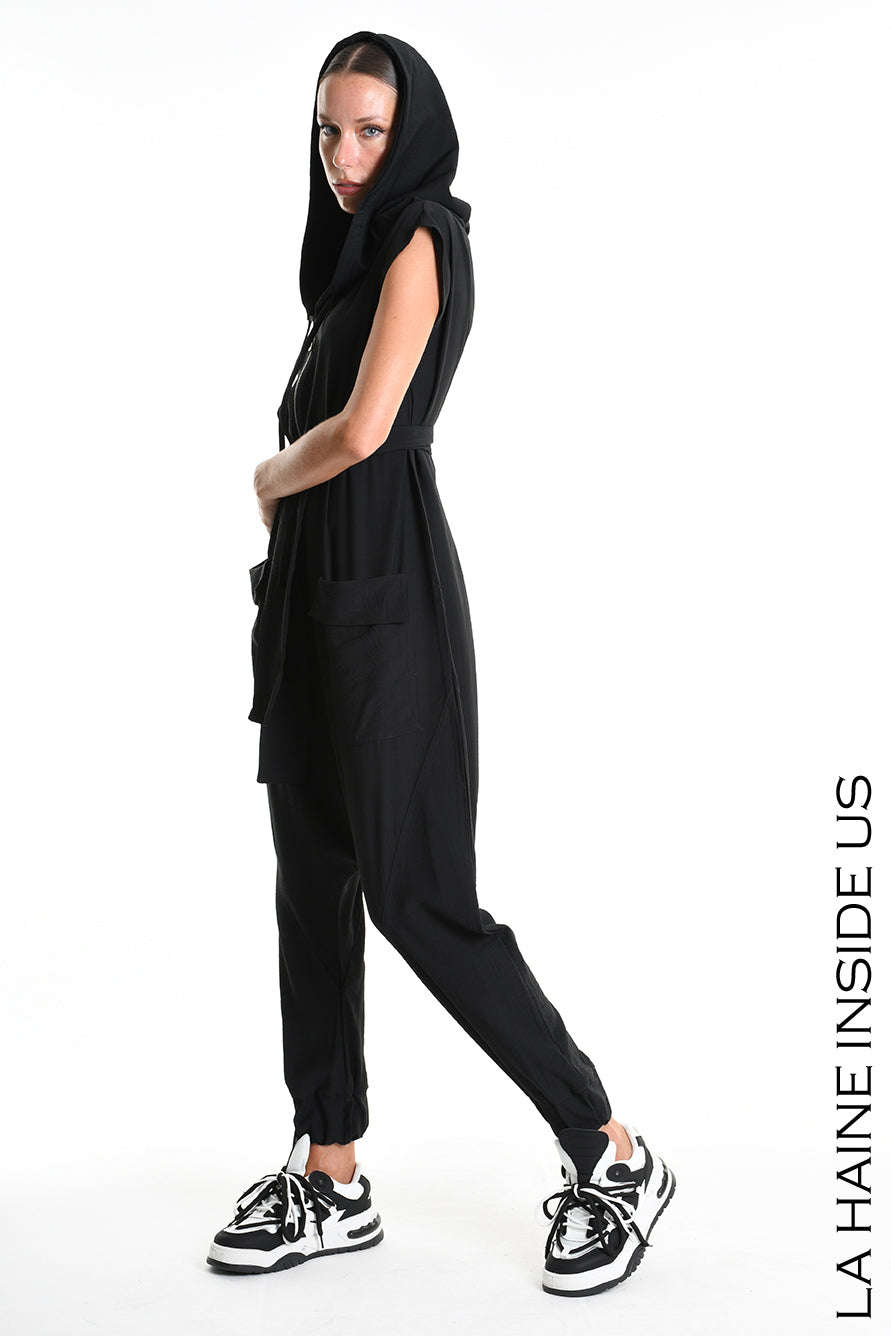 4M W5348 JUMPSUIT Over Fluid Viscose Embossed Black