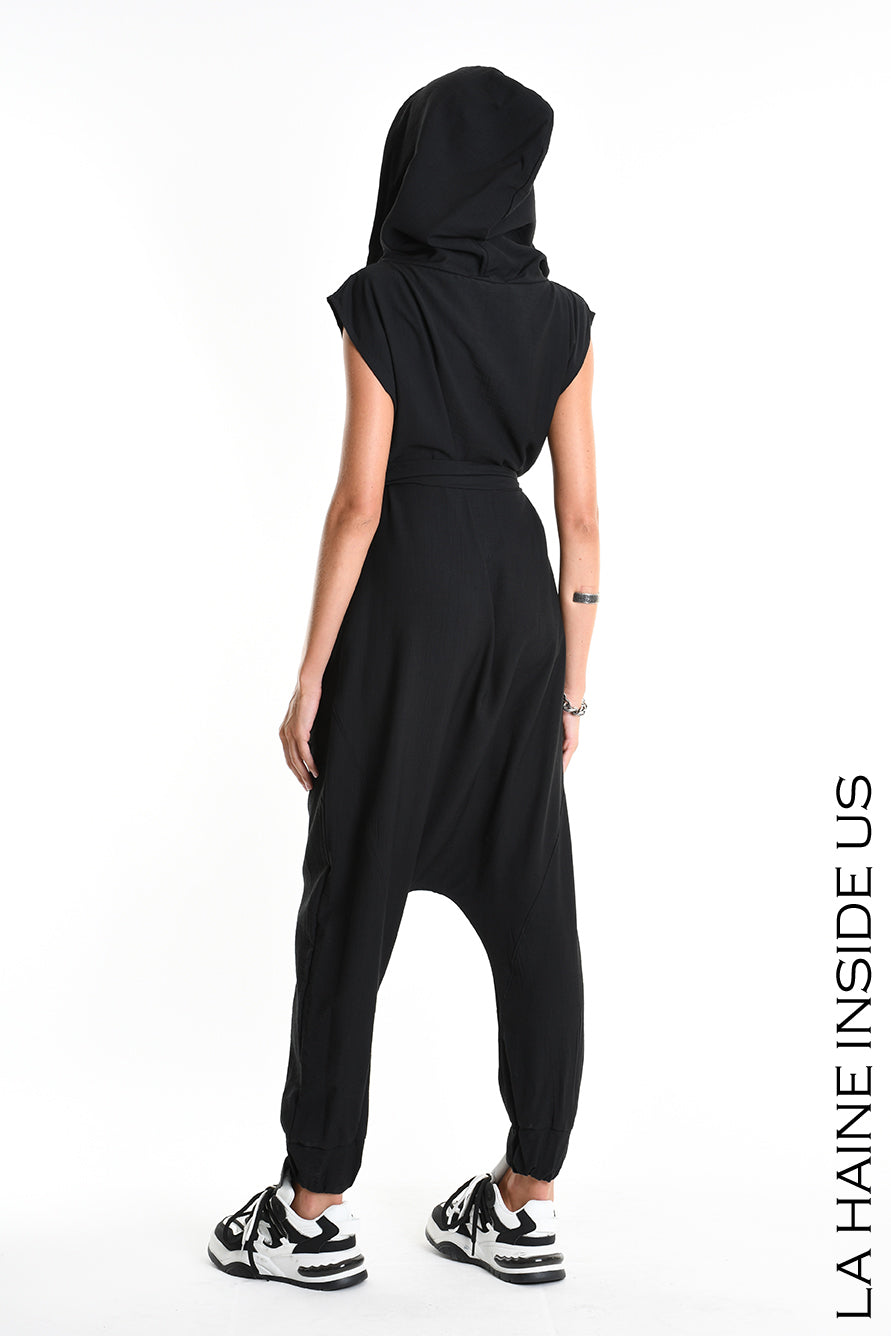 4M W5348 JUMPSUIT Over Fluid Viscose Embossed Black