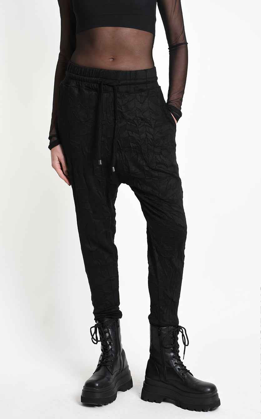 4M W5445 TROUSERS Regular Low-Crotch in Wrinkled Jersey UNISEX M Black