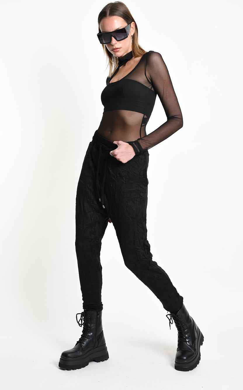 4M W5445 TROUSERS Regular Low-Crotch in Wrinkled Jersey UNISEX M Black