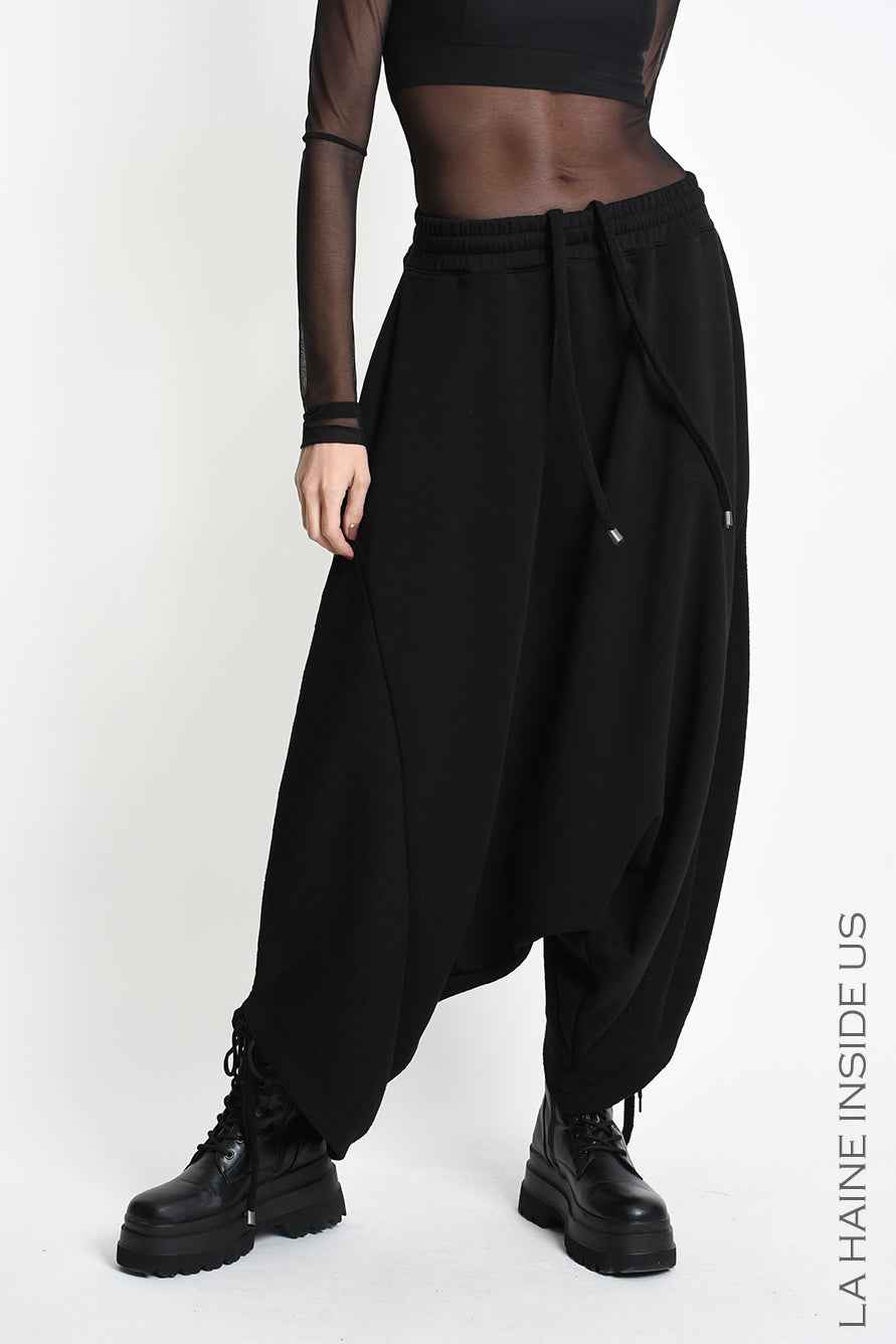 4M W5453 TROUSERS Oversized Baggy Stretch Fleece UNISEX M Black
