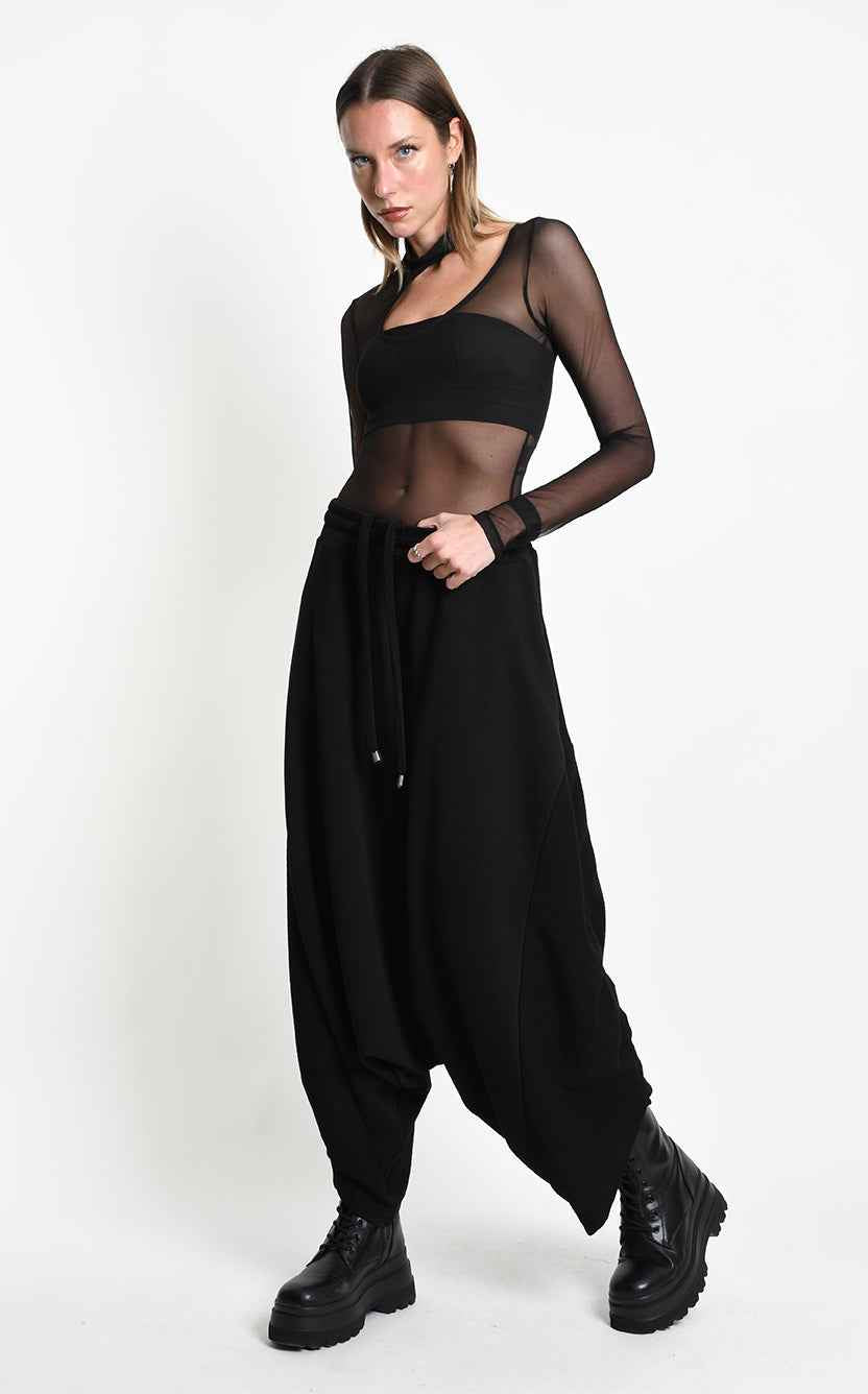4M W5453 TROUSERS Oversized Baggy Stretch Fleece UNISEX M Black