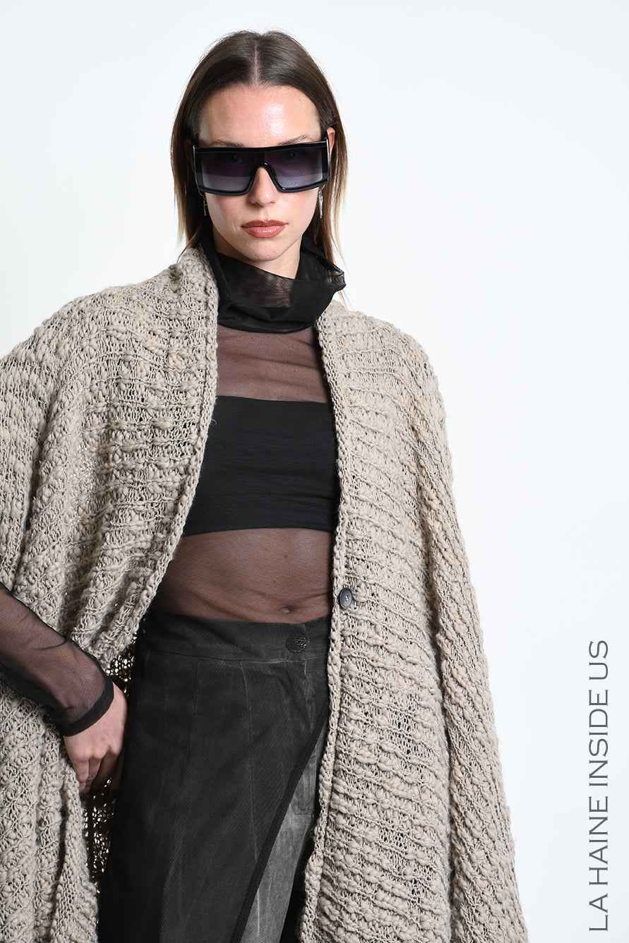 4M W5521 Gilet - Mud Asymmetric Braided Bouclé Wool-Blend Knit Vest Unisex LA HAINE INSIDE US