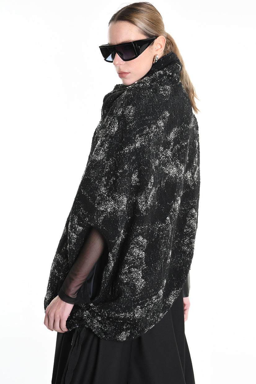 4P W5215 CAPE Asimmetric Hemp-Blend Jacquard Cloth UNISEX D Black LA HAINE INSIDE US