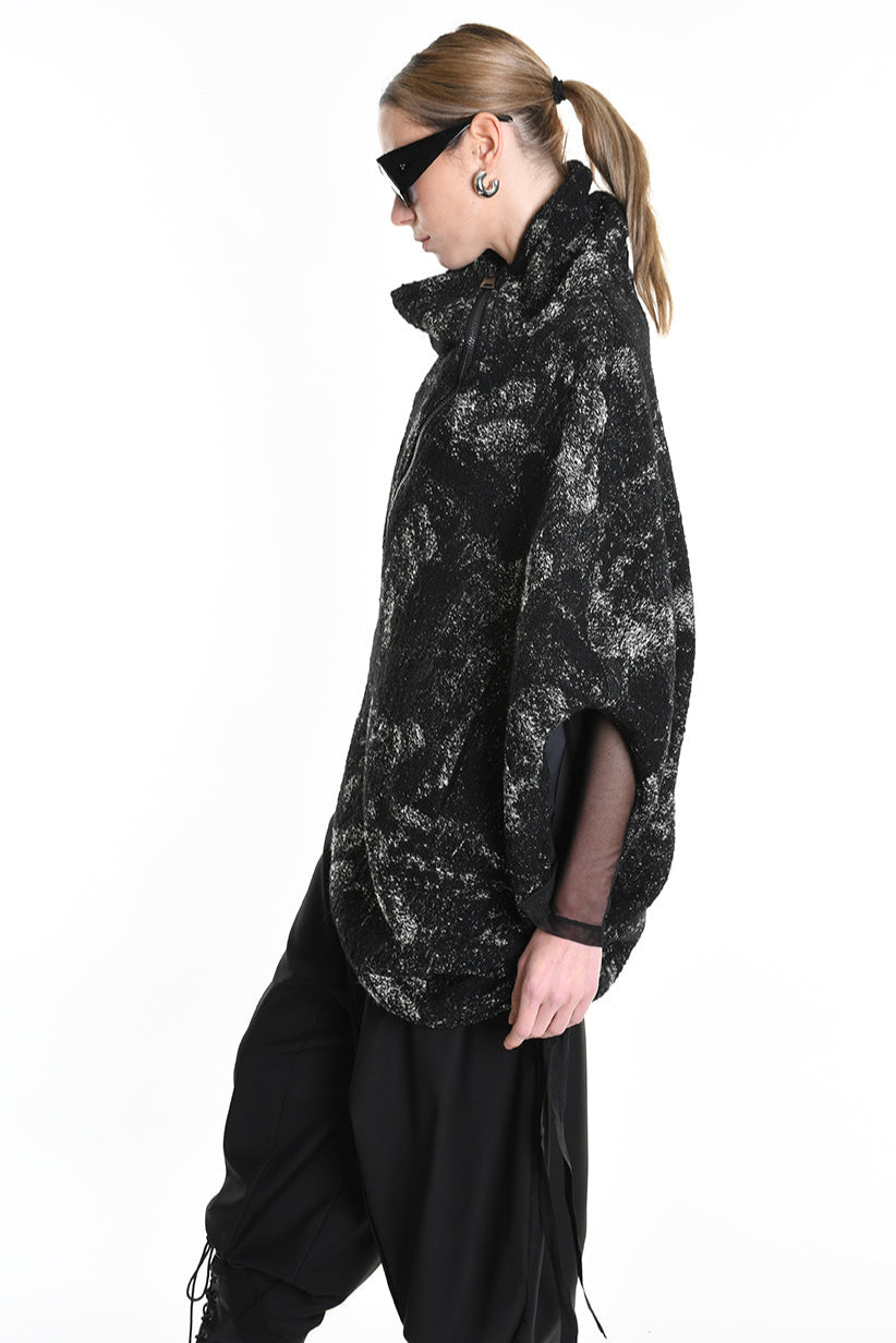 4P W5215 CAPE Asimmetric Hemp-Blend Jacquard Cloth UNISEX D Black LA HAINE INSIDE US