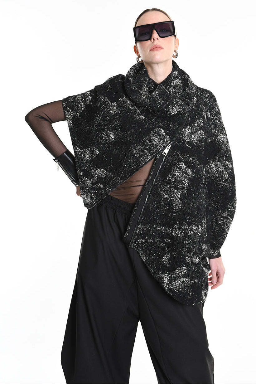 4P W5215 CAPE Asimmetric Hemp-Blend Jacquard Cloth UNISEX D Black LA HAINE INSIDE US