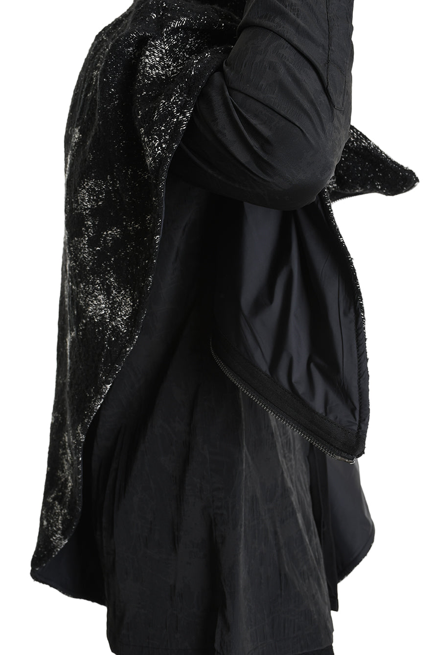 4P W5215 CAPE Asimmetric Hemp-Blend Jacquard Cloth UNISEX D Black LA HAINE INSIDE US