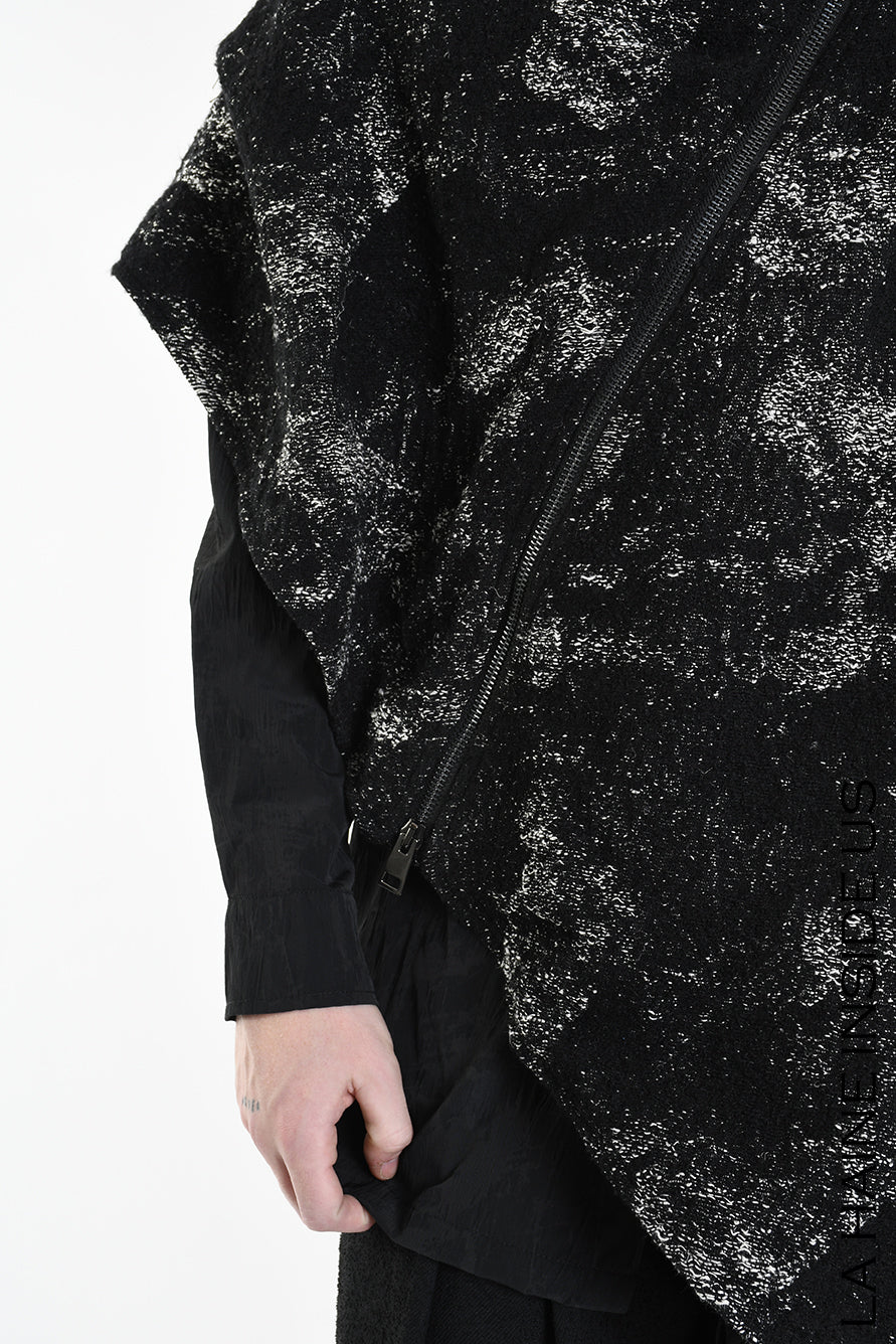 4P W5215 CAPE Asimmetric Hemp-Blend Jacquard Cloth UNISEX D Black LA HAINE INSIDE US