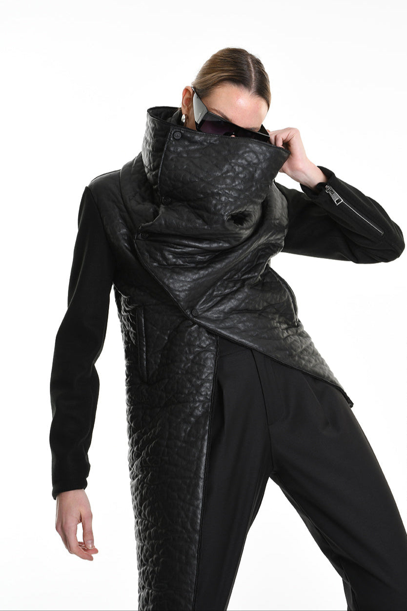 4P W5218 JACKET Eco Leather Cloth & Wool Black LA HAINE INSIDE US