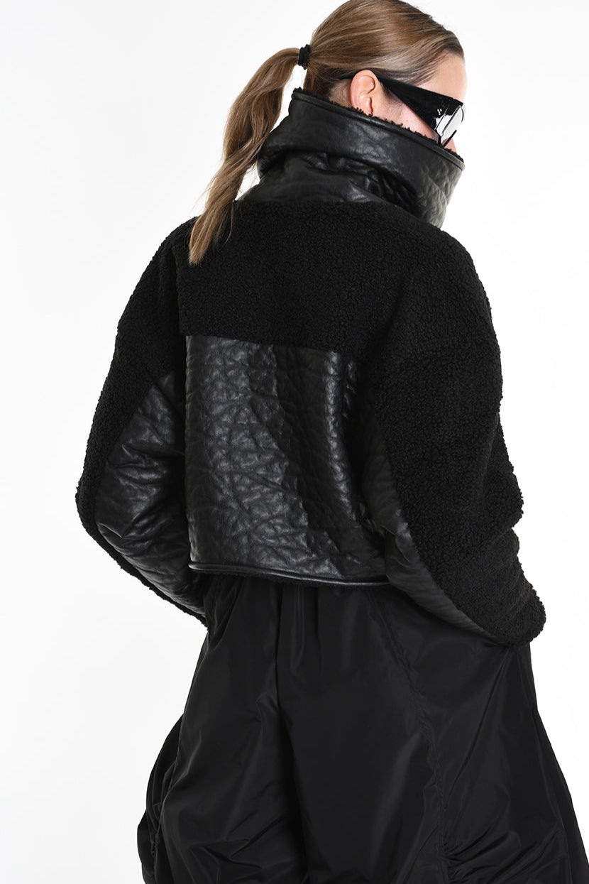 4P W5219 JACKET Crop Eco Leather & Wool Black LA HAINE INSIDE US