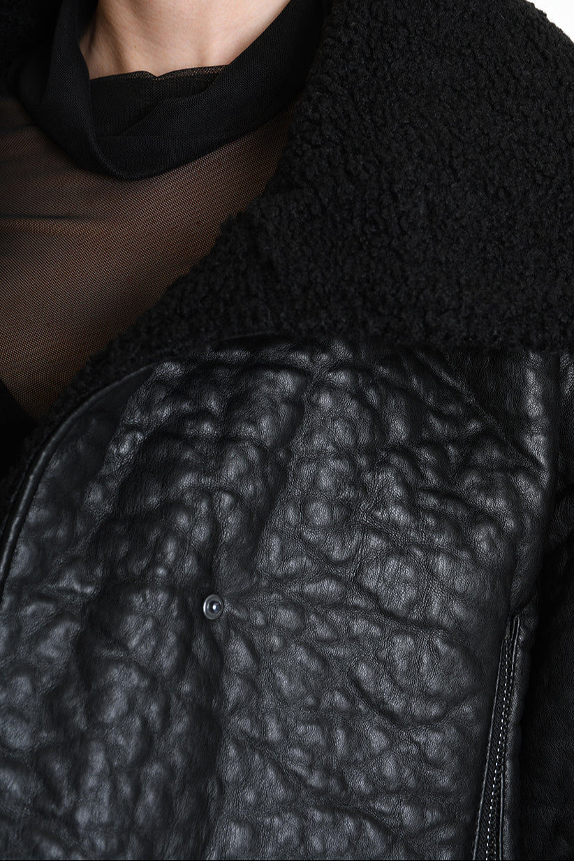 4P W5219 JACKET Crop Eco Leather & Wool Black LA HAINE INSIDE US