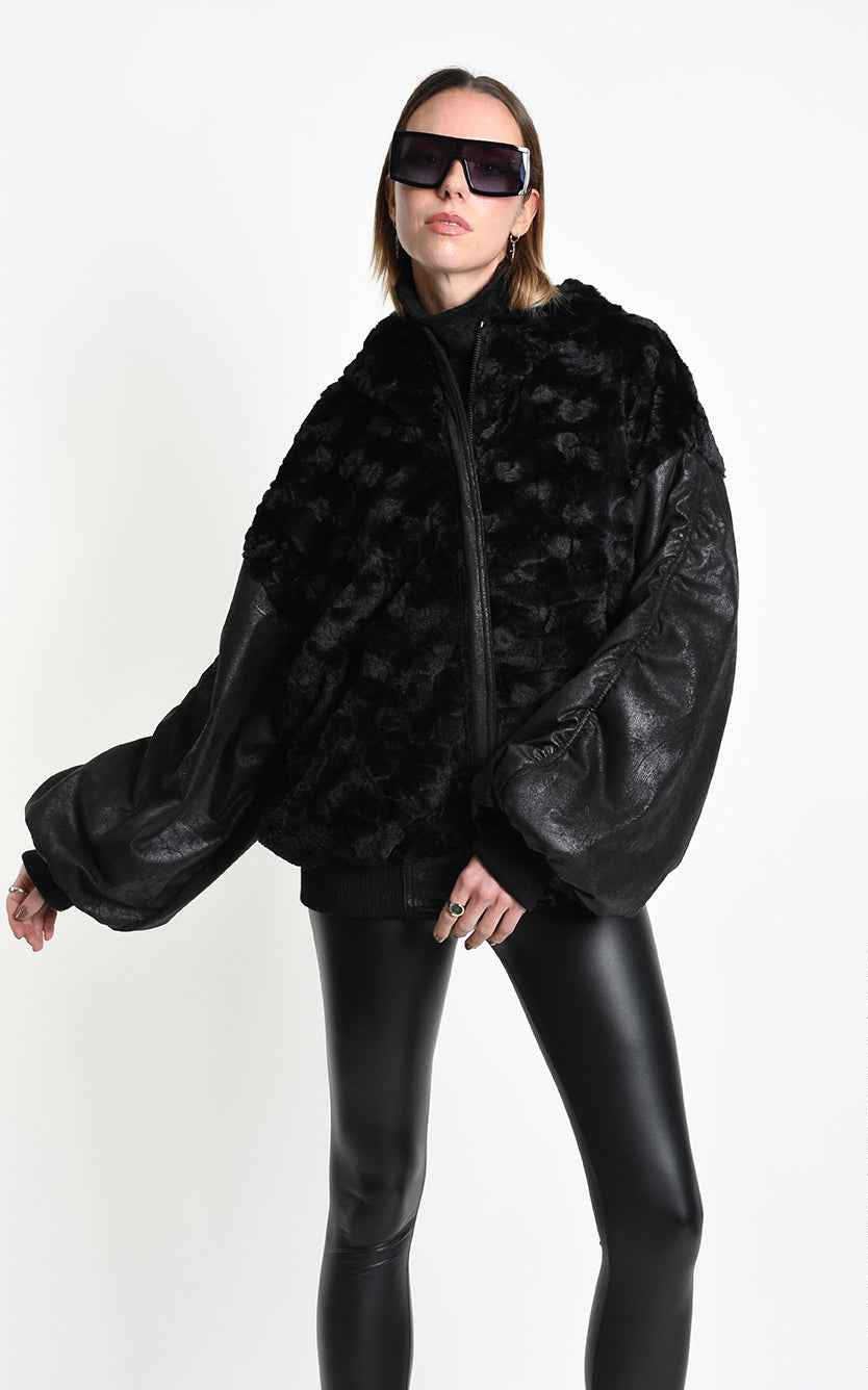 4P W5524 SPORT JACKET Over Faux Suede Doubleface & Lined Black