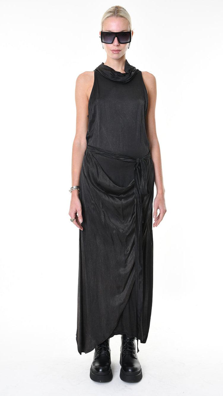 A34R LW90425 DRESS Satin Viscose Dyed Black