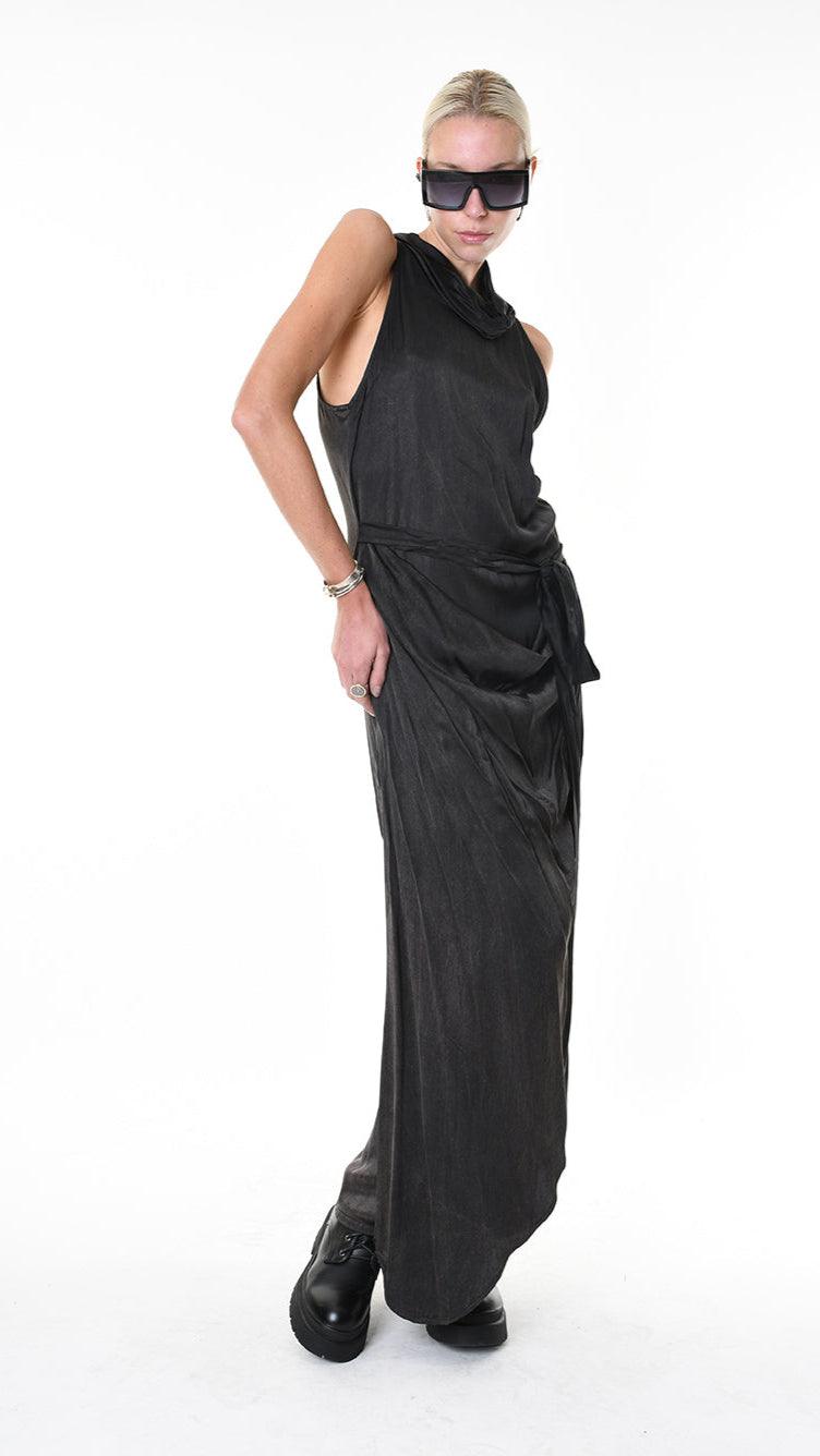 A34R LW90425 DRESS Satin Viscose Dyed Black