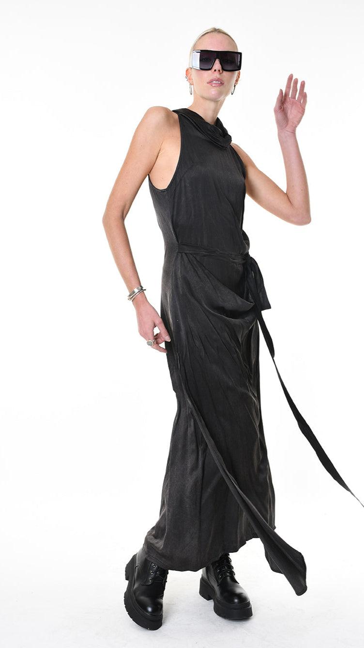 A34R LW90425 DRESS Satin Viscose Dyed Black