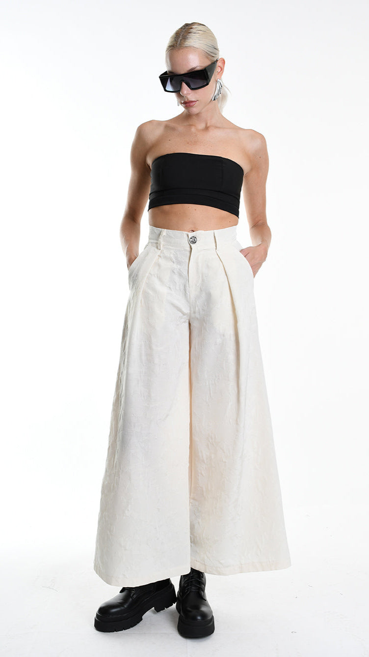 A34R W500025 TROUSER Wide Cotton Jacquard Ecru