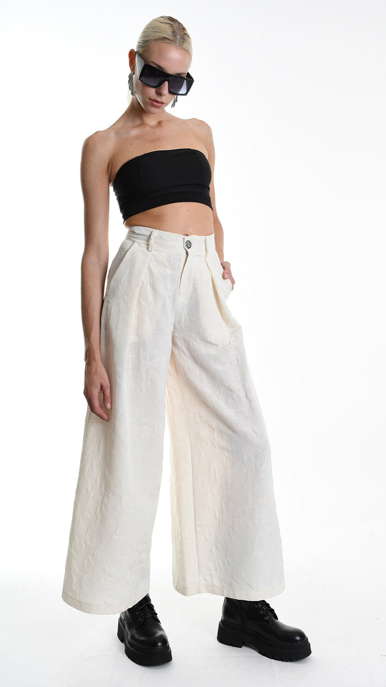 A34R W500025 TROUSER Wide Cotton Jacquard Ecru