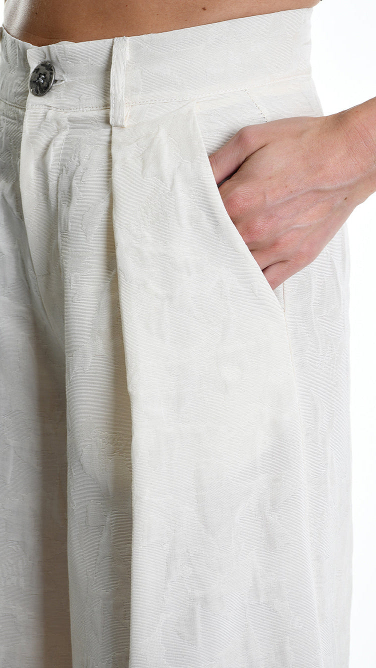 A34R W500025 TROUSER Wide Cotton Jacquard Ecru