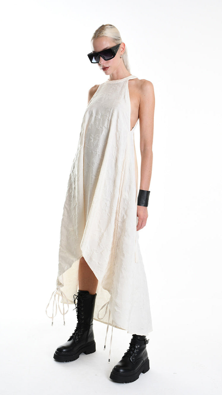 A34R W507225 DRESS Ayimmetric Cotton-Viscose Jacquard Ecru