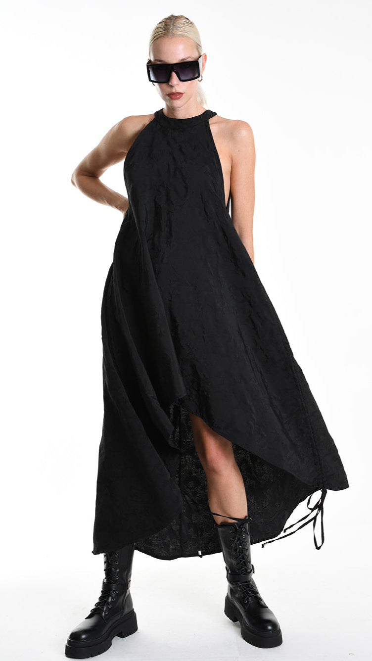 A34R W507225 DRESS Asymmetric Cotton-Viscose Jacquard Black