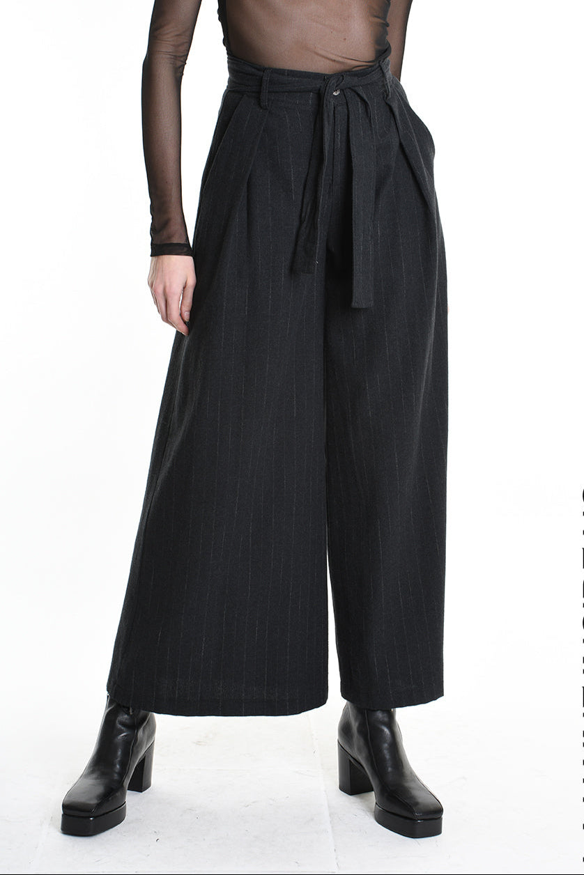 4R W5144 TROUSER Wide Fit Blend Cotton Black LA HAINE INSIDE US