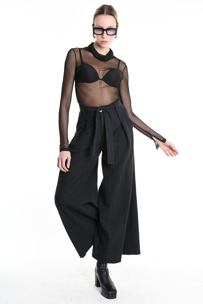 4R W5144 TROUSER Wide Fit Blend Cotton Black LA HAINE INSIDE US