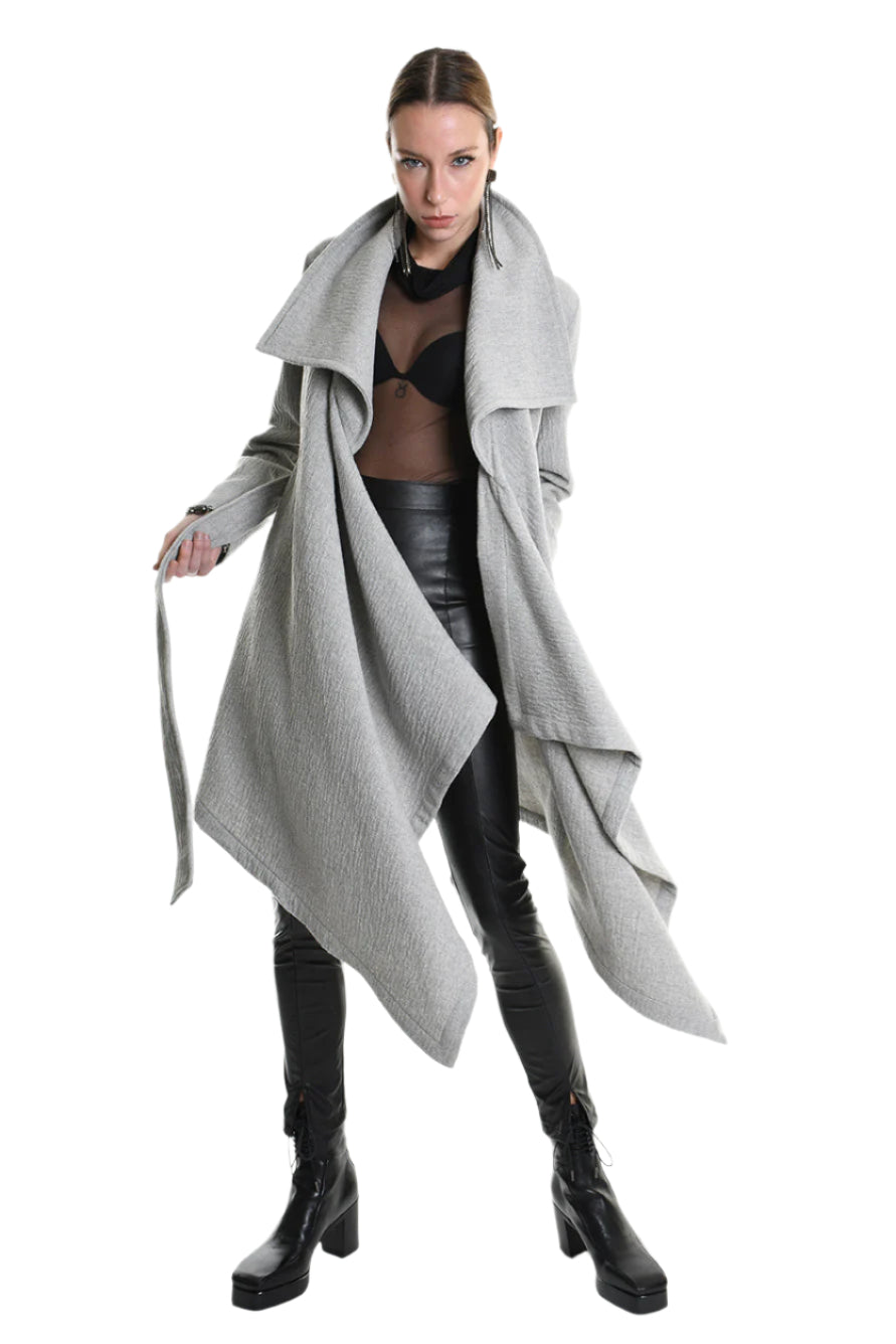 4R W5146 COAT Asymmetric Cloth Embossed Wool Grey LA HAINE INSIDE US
