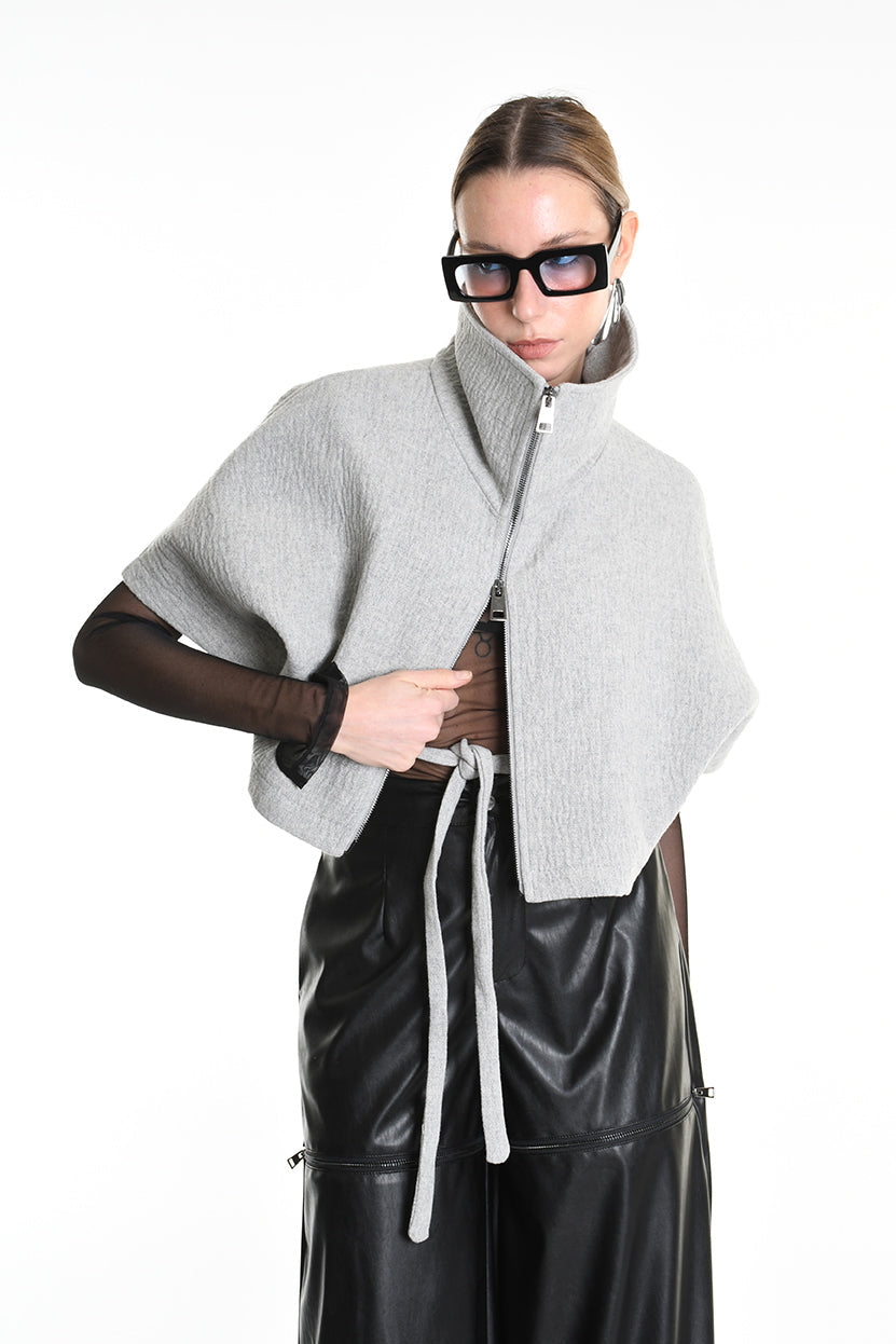 4R W5147 CAPE Asymmetric Cloth Embossed Wool Grey LA HAINE INSIDE US