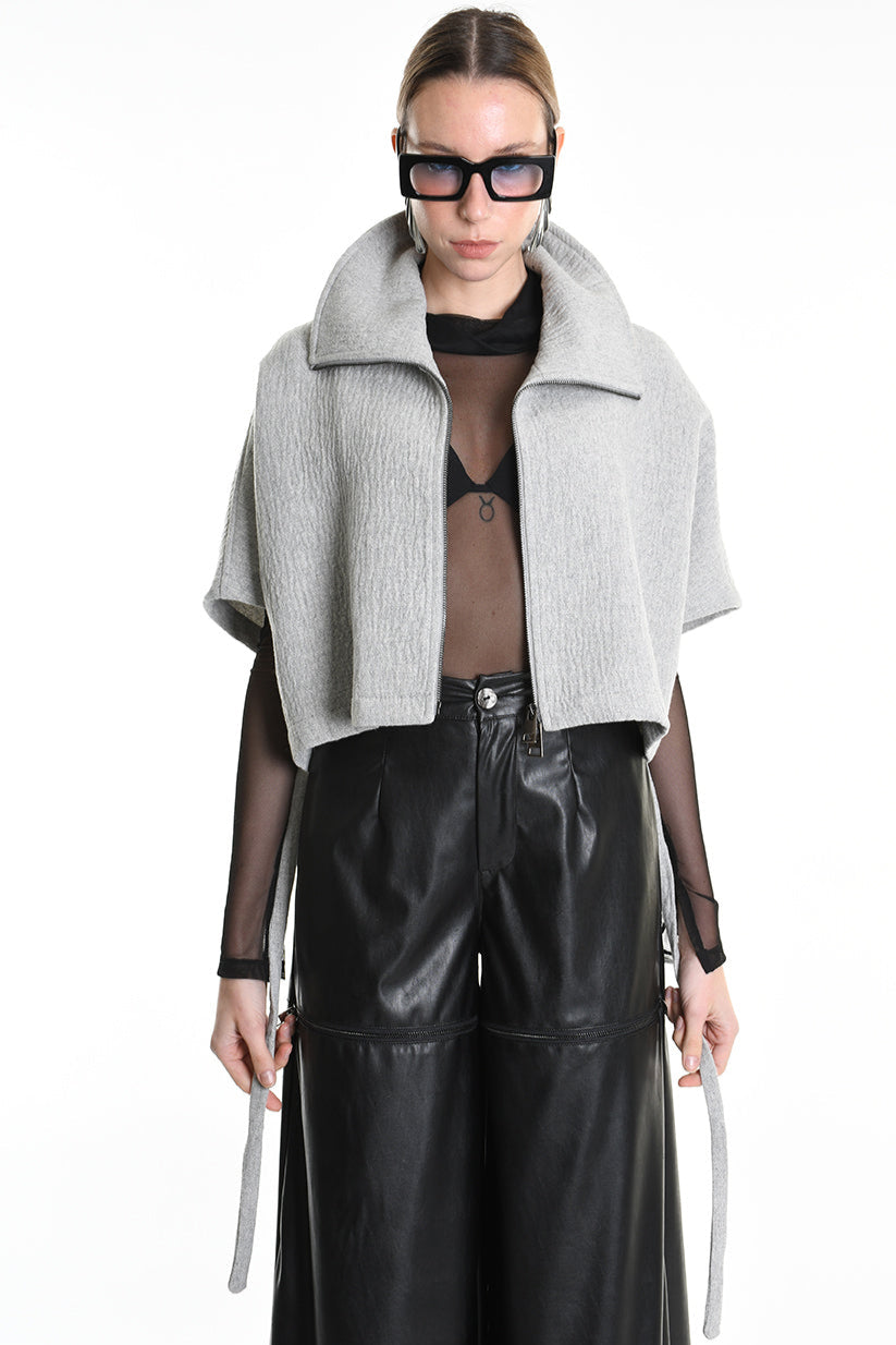 4R W5147 CAPE Asymmetric Cloth Embossed Wool Grey LA HAINE INSIDE US