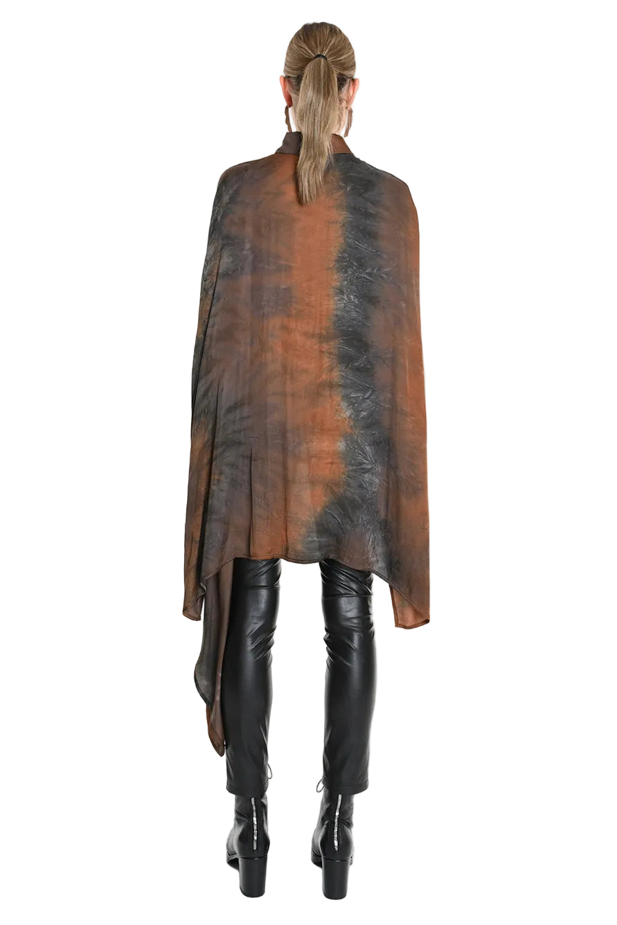 4R W5160 Shirt - Black Over Asymmetric Satin Dyed Removable Sash Italian Women's - TEPHRA