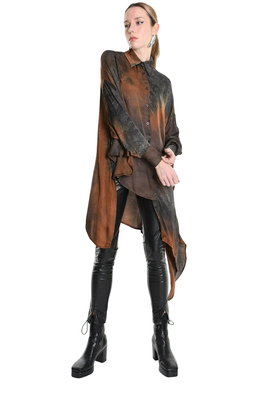 4R W5160 Shirt - Black Over Asymmetric Satin Dyed Removable Sash Italian Women's - TEPHRA