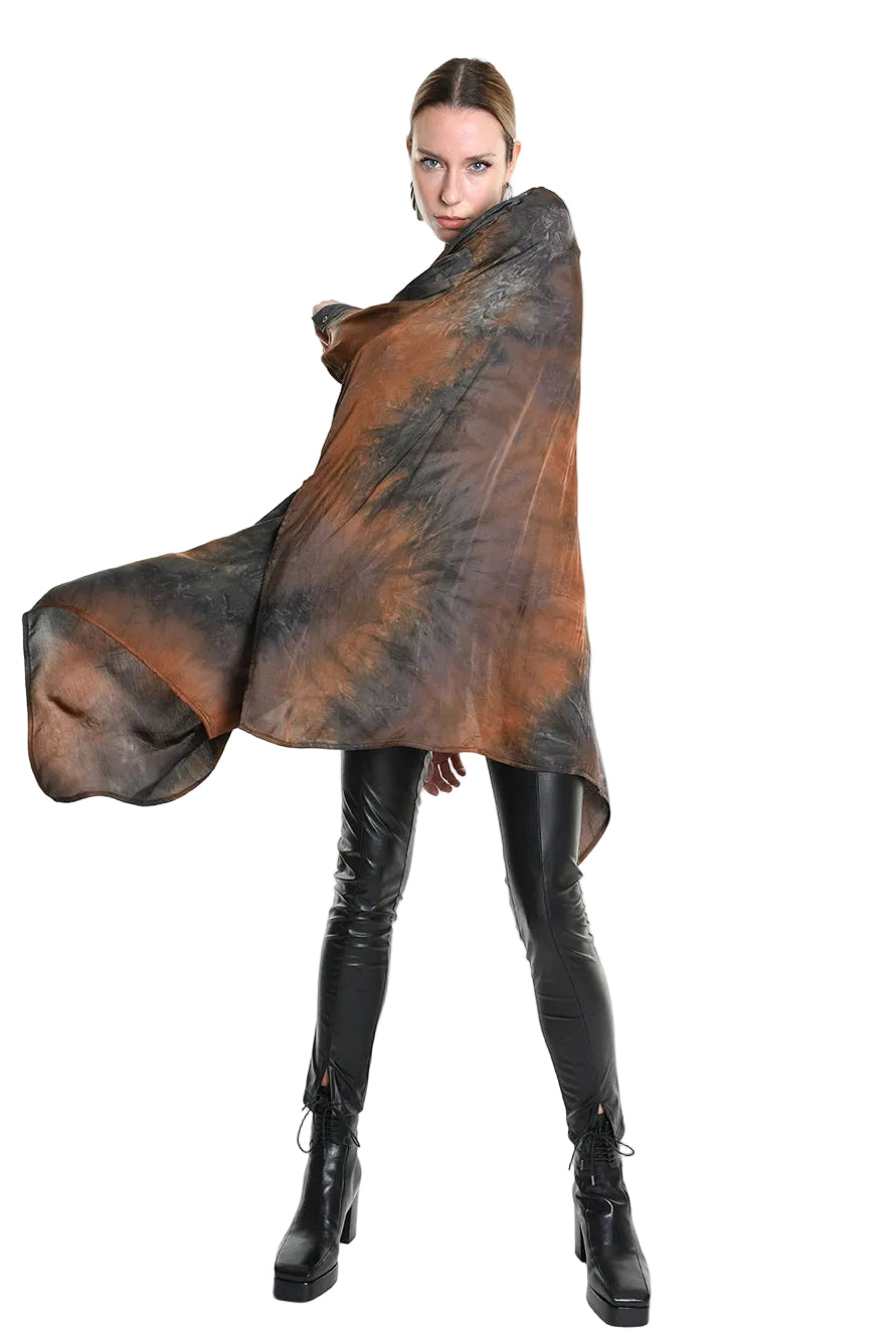 4R W5160 Shirt - Black Over Asymmetric Satin Dyed Removable Sash Italian Women's - TEPHRA