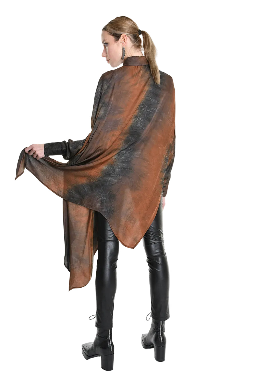 4R W5160 Shirt - Black Over Asymmetric Satin Dyed Removable Sash Italian Women's - TEPHRA