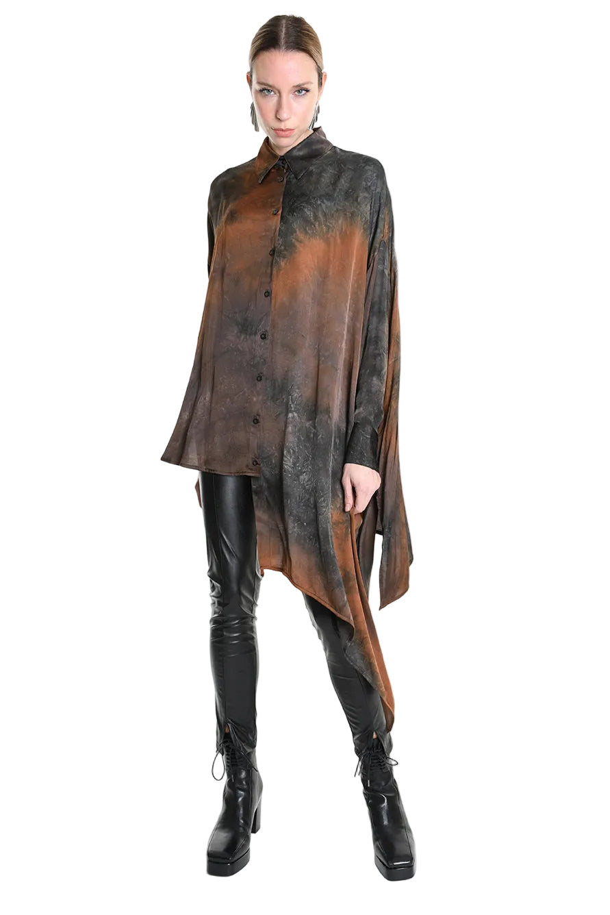 4R W5160 Shirt - Black Over Asymmetric Satin Dyed Removable Sash Italian Women's - TEPHRA