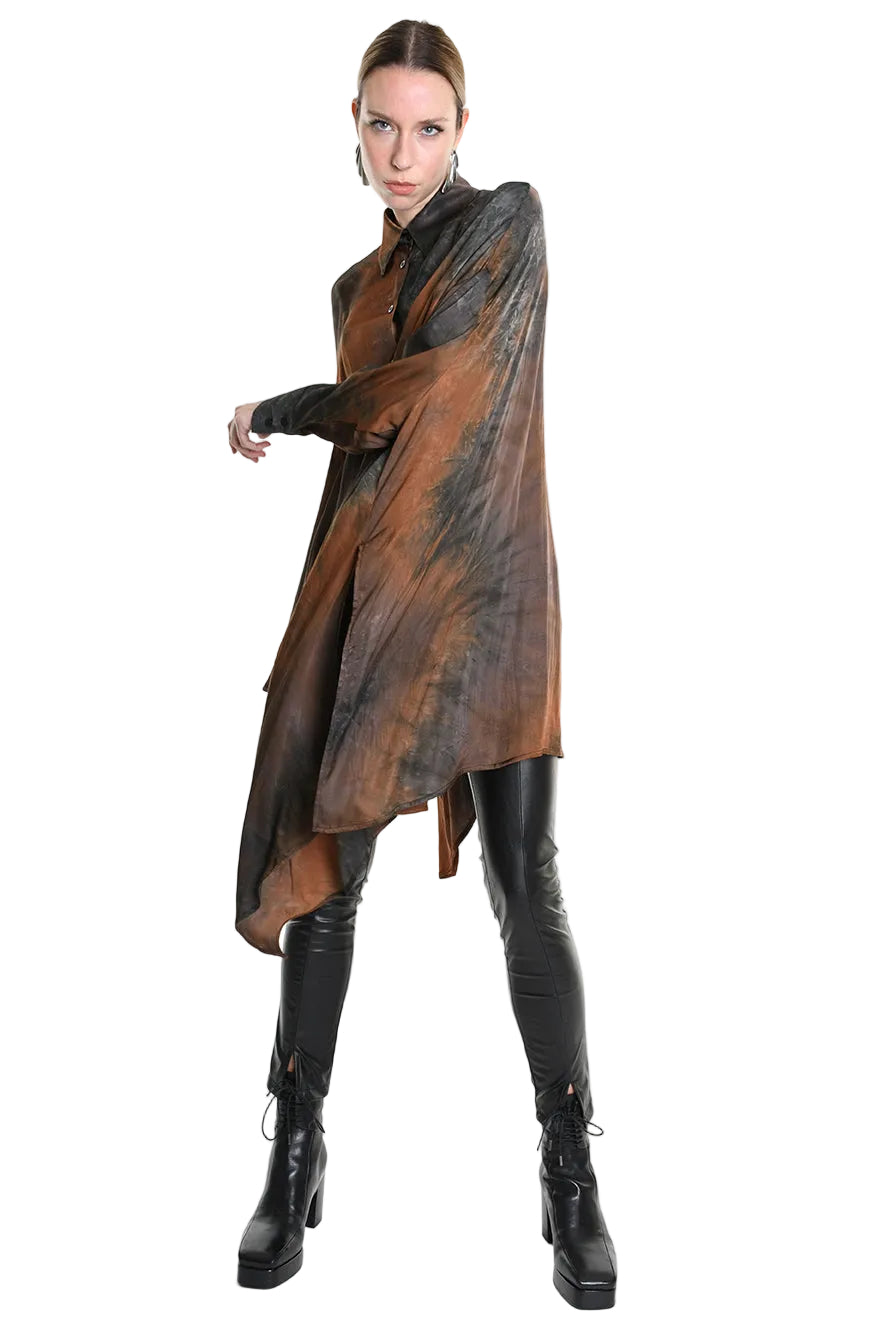 4R W5160 Shirt - Black Over Asymmetric Satin Dyed Removable Sash Italian Women's - TEPHRA