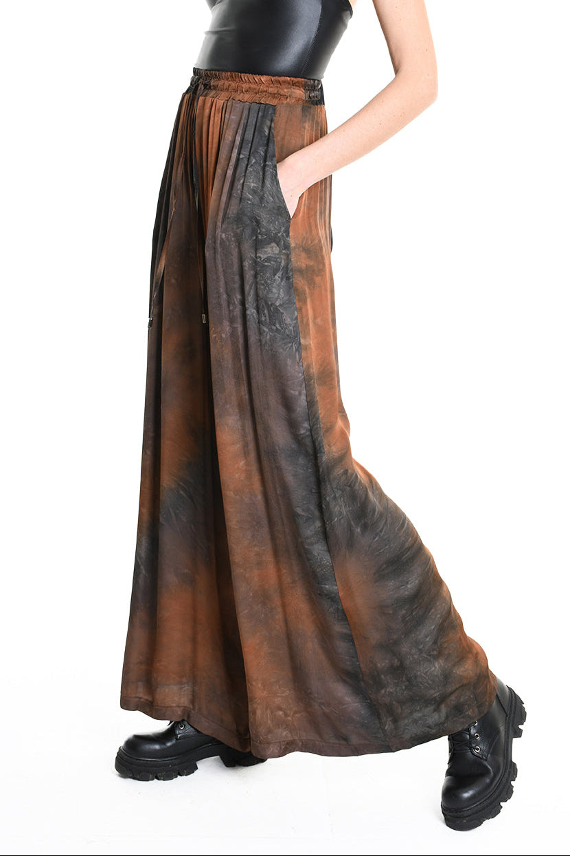 4R W5161 TROUSER Wide Fit Viscose Satin Dyed Black WOMAN TEPHRA